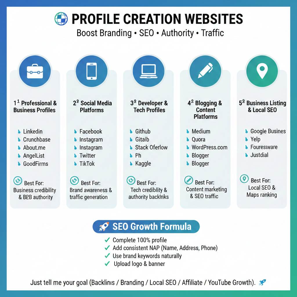 Profile Creation Website List